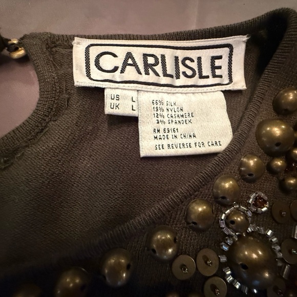 Carlisle Olive Green Embellished scoop neck long sleeve Sweater Size Large $325 - Picture 6 of 9